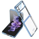 HTstore Galaxy Uyumlu Z Flip 4 Kılıf Kamera Korumalı Parlak Köşe Renkli Şeffaf Kapak (Mavi Açık)