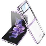 HTstore Galaxy Uyumlu Z Flip 4 Kılıf Kamera Korumalı Parlak Köşe Renkli Şeffaf Kapak (Mor)