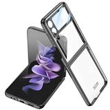 HTstore Galaxy Uyumlu Z Flip 4 Kılıf Kamera Korumalı Parlak Köşe Renkli Şeffaf Kapak (Siyah)
