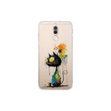 Huawei Mate 10 Lite ile Uyumlu Splash Kedi Tasarımlı Şeffaf Silikon Kılıf