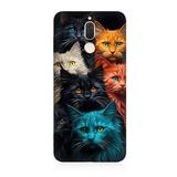 Huawei Mate 10 Lite Uyumlu Silikon Kılıf Renkli Sevimli Kedi Yüzleri