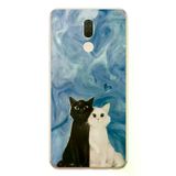 Huawei Mate 10 Lite Uyumlu Siyah ve Beyaz Kedi Baskılı Silikon Kılıf