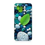 Huawei Mate 20 Lite Uyumlu Silikon Kılıf Mavi Turkuaz Taşlar Ve Yeşil Yaprak