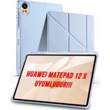 Huawei Matepad 12 x 2025 Uyumlu Trifolding Kalem Bölmeli Arkası Yumuşak Silikon Kılıf - Mavi