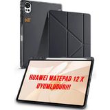 Huawei Matepad 12 x 2025 Uyumlu Trifolding Kalem Bölmeli Arkası Yumuşak Silikon Kılıf - Siyah