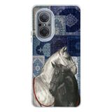 Huawei Nova 9 Se Uyumlu Mavi Kilim Desenli Siyah ve Beyaz At Baskılı Silikon Kılıf
