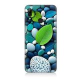Huawei P Smart 2019 Uyumlu Silikon Kılıf Mavi Turkuaz Taşlar Ve Yeşil Yaprak