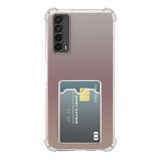 Huawei P Smart 2021 Kapak ile Uyumlu Kartlıklı Darbe Emici Özellikli Şeffaf Silikon Kılıf