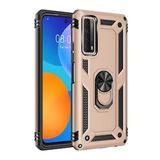 Huawei P Smart 2021 Sofya Yüzüklü Silikon Kapak Gold Kılıf