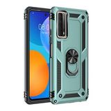 Huawei P Smart 2021 Sofya Yüzüklü Silikon Kapak Yeşil Kılıf