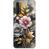 Huawei P Smart 2021 Uyumlu Altın Çiçekler Desenli Silikon Kılıf