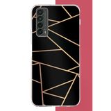 Huawei P Smart 2021 Uyumlu Altın Diyagonal Çizgi Baskılı Silikon Kılıf