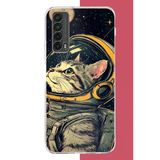 Huawei P Smart 2021 Uyumlu Astronot Kedi Baskılı Silikon Kılıf