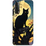 Huawei P Smart 2021 Uyumlu Ay Ve Kedi Desenli Silikon Kılıf