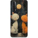Huawei P Smart 2021 Uyumlu Ay Ve Kediler Desenli Silikon Kılıf