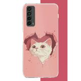 Huawei P Smart 2021 Uyumlu Boşluktaki Kedi Baskılı Silikon Kılıf