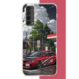 Huawei P Smart 2021 Uyumlu Bulutların Altında Spor Otomobil Baskılı Silikon Kılıf