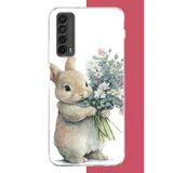 Huawei P Smart 2021 Uyumlu Çiçek Tutan Tavşan.jpeg Baskılı Silikon Kılıf