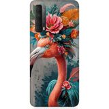 Huawei P Smart 2021 Uyumlu Çiçekli Flamingo Desenli Silikon Kılıf