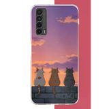 Huawei P Smart 2021 Uyumlu Duvardaki Kediler Baskılı Silikon Kılıf