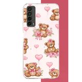 Huawei P Smart 2021 Uyumlu Fiyonklu Peluş Ayıcık Baskılı Silikon Kılıf