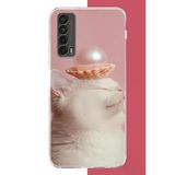Huawei P Smart 2021 Uyumlu İncili Kedi Baskılı Silikon Kılıf