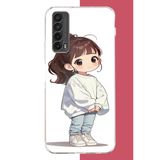 Huawei P Smart 2021 Uyumlu Kawaii Beyaz Sweatshirt Kız Baskılı Silikon Kılıf