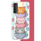 Huawei P Smart 2021 Uyumlu Kawaii Fincandaki Kediler Baskılı Silikon Kılıf