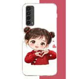 Huawei P Smart 2021 Uyumlu Kawaii Kalpli Kız Baskılı Silikon Kılıf