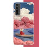 Huawei P Smart 2021 Uyumlu Kayık Ve Pembe Ağaç Baskılı Silikon Kılıf