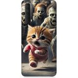 Huawei P Smart 2021 Uyumlu Kedi Ve Zombiler Desenli Silikon Kılıf