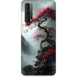 Huawei P Smart 2021 Uyumlu Kırmızı Ağaç Desenli Silikon Kılıf