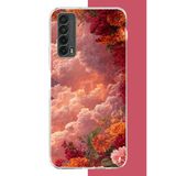 Huawei P Smart 2021 Uyumlu Kırmızı Bulut Ve Çiçekler Baskılı Silikon Kılıf