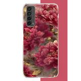 Huawei P Smart 2021 Uyumlu Kırmızı Çiçek Baskılı Silikon Kılıf