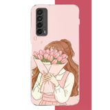 Huawei P Smart 2021 Uyumlu Lale Buketli Kız Baskılı Silikon Kılıf