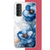 Huawei P Smart 2021 Uyumlu Mavi Çiçek 3 Baskılı Silikon Kılıf