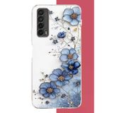 Huawei P Smart 2021 Uyumlu Mavi Çiçek Baskılı Silikon Kılıf
