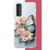 Huawei P Smart 2021 Uyumlu Mavi Kanatlı Kelebek Baskılı Silikon Kılıf