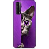 Huawei P Smart 2021 Uyumlu Mor Kedi Desenli Silikon Kılıf