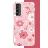 Huawei P Smart 2021 Uyumlu Pembe Beyaz Çiçek Baskılı Silikon Kılıf