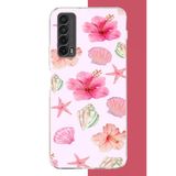 Huawei P Smart 2021 Uyumlu Pembe Çiçek Baskılı Silikon Kılıf