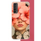 Huawei P Smart 2021 Uyumlu Pembe Çiçekli Kadın Baskılı Silikon Kılıf