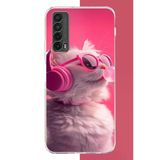 Huawei P Smart 2021 Uyumlu Pembe Gözlüklü Kedi Baskılı Silikon Kılıf