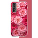 Huawei P Smart 2021 Uyumlu Pembe Gül Bahçesi Baskılı Silikon Kılıf