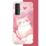 Huawei P Smart 2021 Uyumlu Pembe Kedi Baskılı Silikon Kılıf