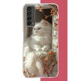 Huawei P Smart 2021 Uyumlu Penceredeki Beyaz Kedi Baskılı Silikon Kılıf