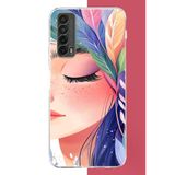 Huawei P Smart 2021 Uyumlu Renkli Yaprak Saçlı Kız.jpeg Baskılı Silikon Kılıf