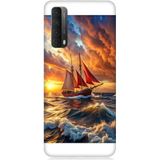 Huawei P Smart 2021 Uyumlu Renkli Yelken Desenli Silikon Kılıf