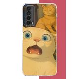 Huawei P Smart 2021 Uyumlu Şaşkın Kedi Baskılı Silikon Kılıf