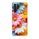 Huawei P Smart 2021 Uyumlu Silikon Kılıf Renkli Çiçekler Damlacık